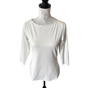 J. Mclaughlin White 3/4 Sleeve Catalina Cloth Top With Button Details Size Small